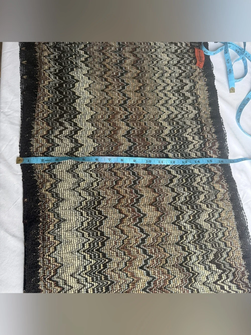 Missoni Italy Knit Chevron Scarf - Brown, Black & Light Blue Zig Zag- 67”